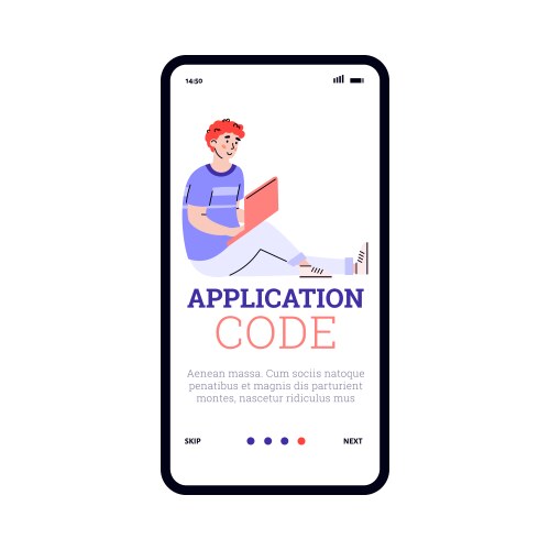 Onboarding page for application code creating vector image
