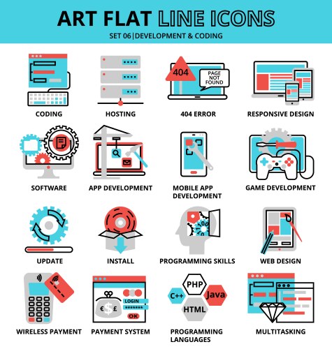 Set development and coding icons vector image