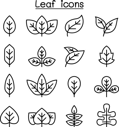 Natural leaf line icons young leaves of plants Vector Image