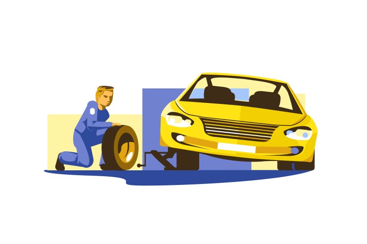 process replacing tires vector image