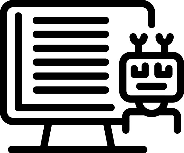 Robot writing code on desktop computer screen icon vector image