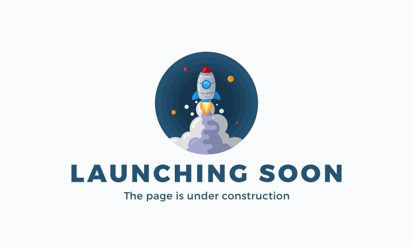 launching soon flat style rocket in space sign web vector image