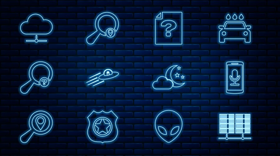 Set line server data web hosting mobile recording vector image