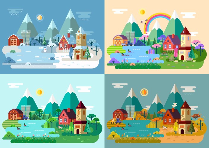 Landscape four seasons - winter spring summer Vector Image