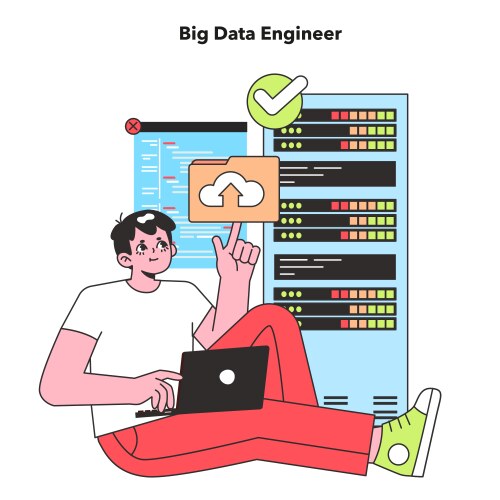 A big data engineer is depicted in relaxed pose vector image