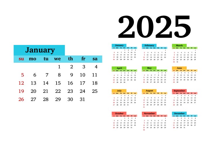 Calendar for 2025 isolated on a white background Vector Image