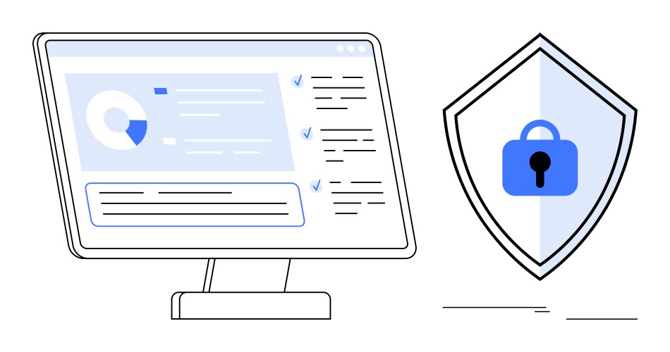 Computer monitor displaying data analytics next vector image