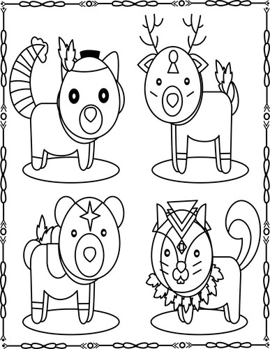 Tribal Forest Animal Coloring Page Vector Image