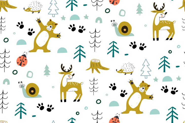Forest seamless pattern with cute animals deer Vector Image