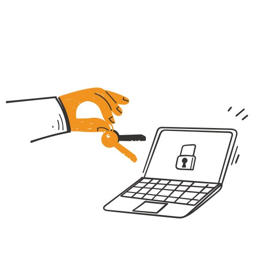 hand drawn doodle digital key with circuit vector