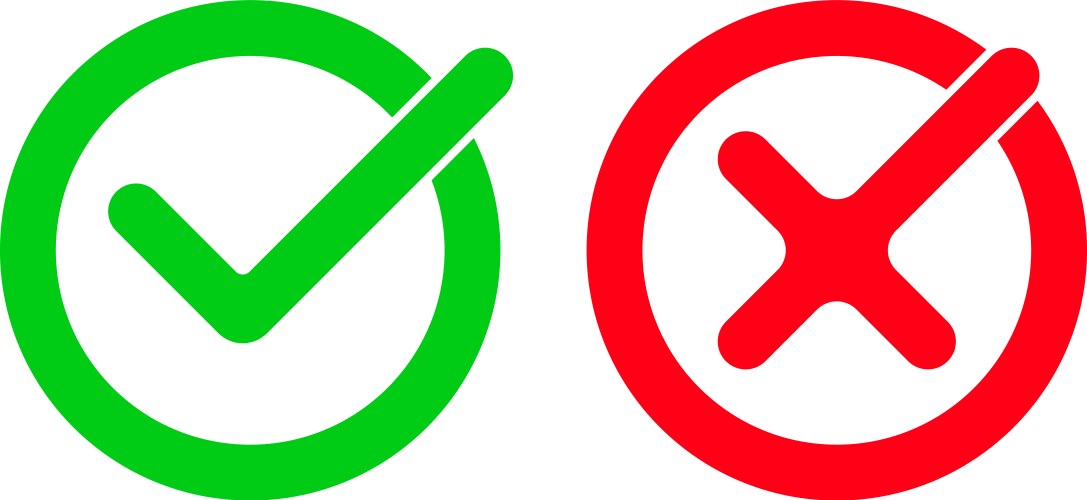 Tick and red checkmark icons for checkbox symbols vector image