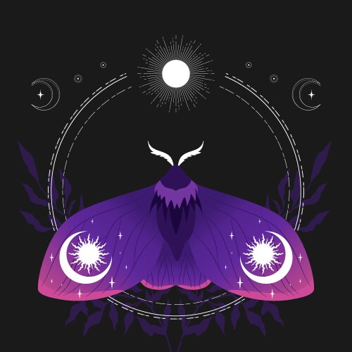 Celestial background with green butterflies stars Vector Image
