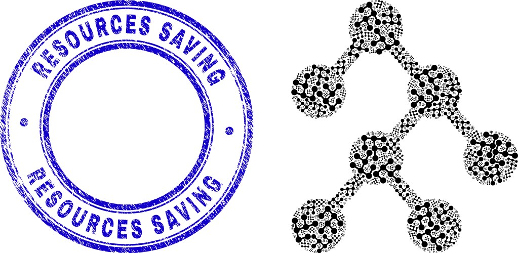 Grunge resources saving badge and binary tree vektorbild