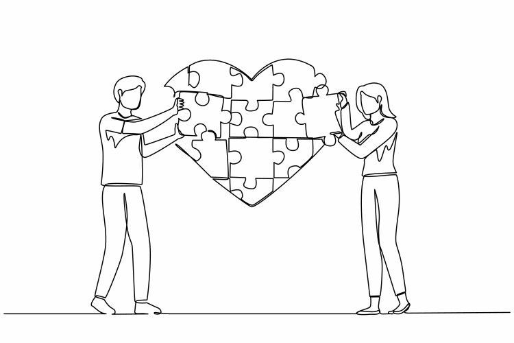 single one line drawing young loving couple vector