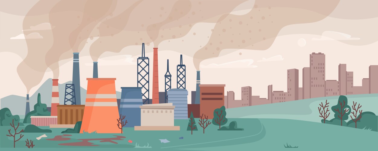 Power plant air pollution or industry factory Vector Image
