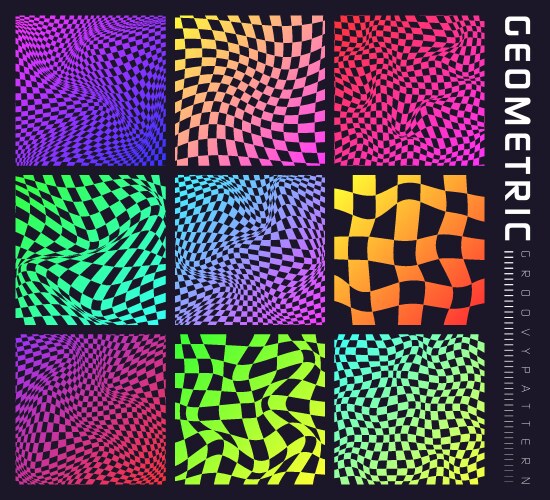 Groovy checkered pattern colorful distorted tiled vector image