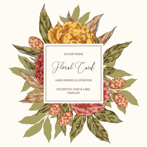 Peony hand drawn frame Royalty Free Vector Image