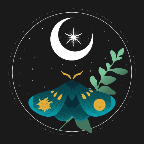 Celestial background with green butterflies stars Vector Image