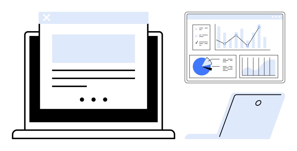 Digital workspace with laptop data analytics vector image