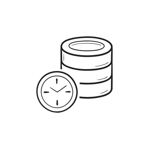 Database with clock hand drawn outline doodle icon vector image