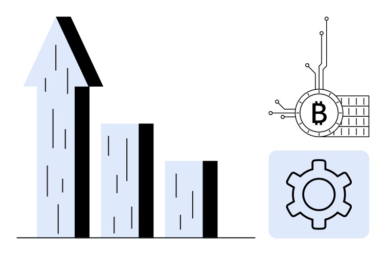 Growth chart with blockchain and bitcoin vector image
