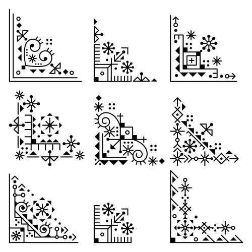Geometric tribal line art corner set Vector Image