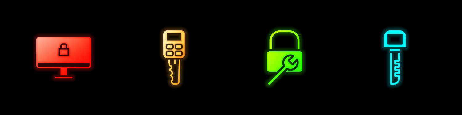 Set lock on computer monitor car key with remote vector image