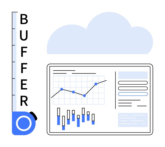 Digital dashboard with buffer gauge and data vector image