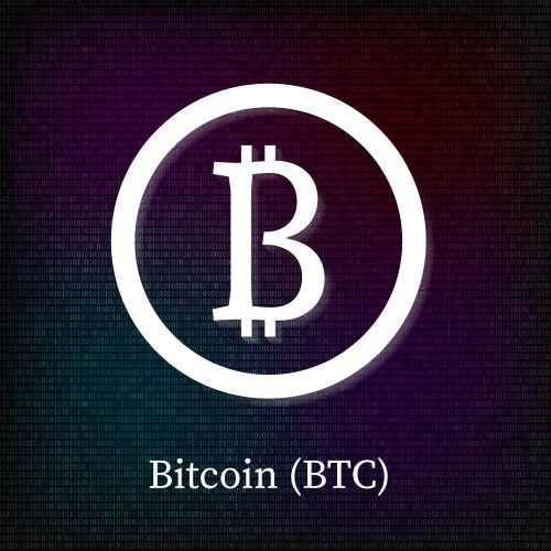 Bitcoin symbol on dark binary code background vector image