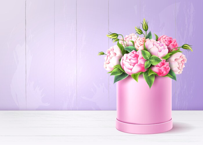 Rose flower box valentines day realistic Vector Image
