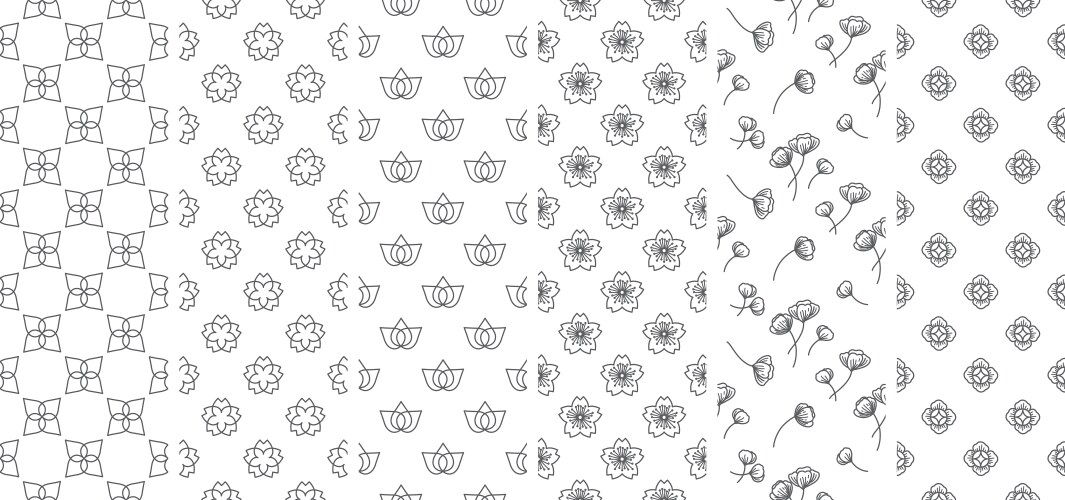 6 single line flower icon seamless wallpapers vector image