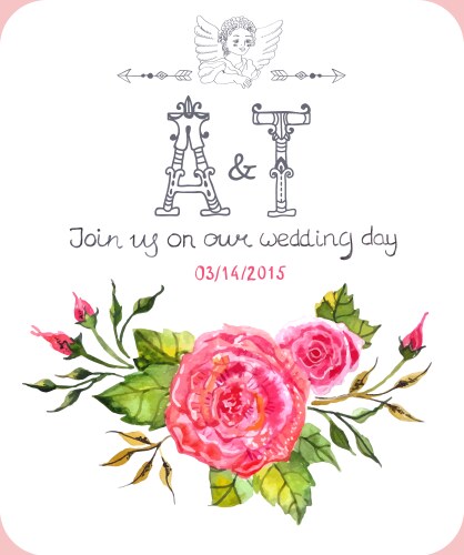 Invitation card with watercolor flowers Vector Image