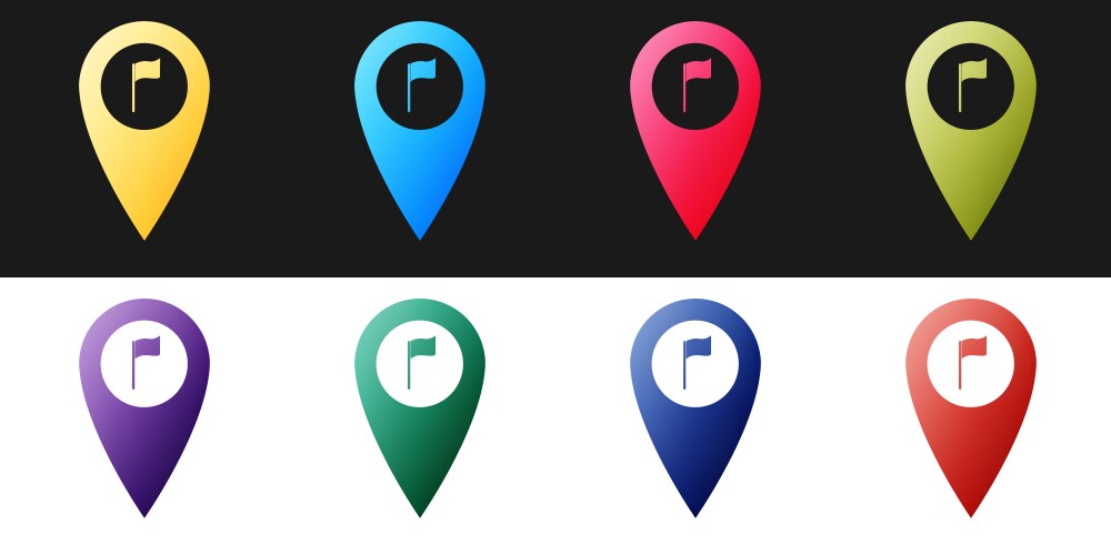 Set map pointer with golf flag icon isolated vector image