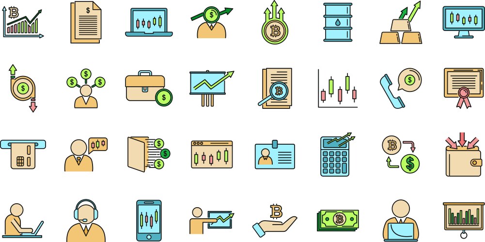 trader icons set color line vector image