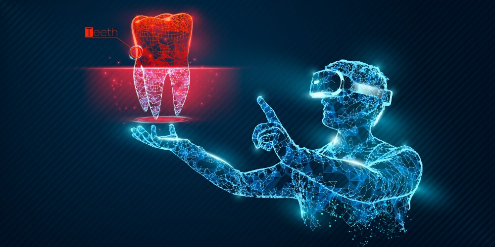 VR Headset with Tooth Hologram Vector Image