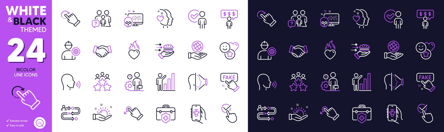 Heart checkbox and verification person line icons vector image