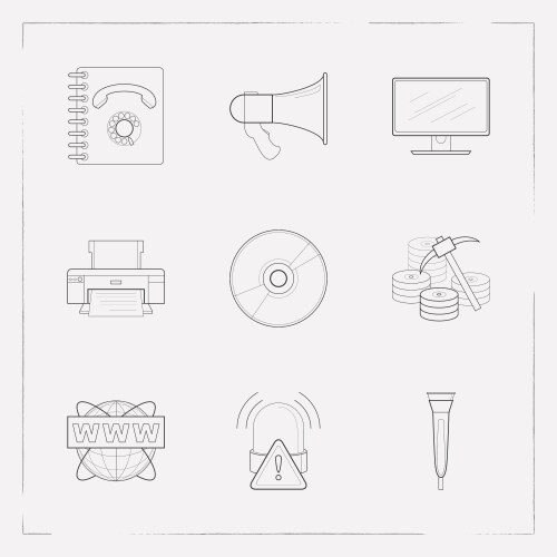 Set of tech icons line style symbols with data vector image