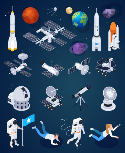 Space exploration isometric set vector image