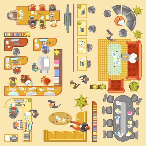 Office Layout & Workplace Plan – Royalty-Free Vector | VectorStock