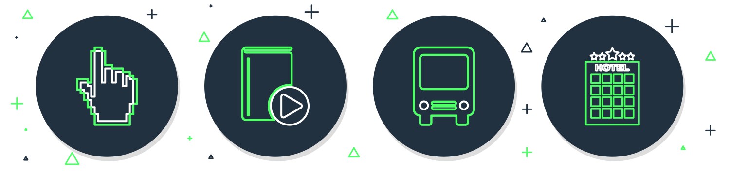 Set line audio book bus pixel hand cursor vector image