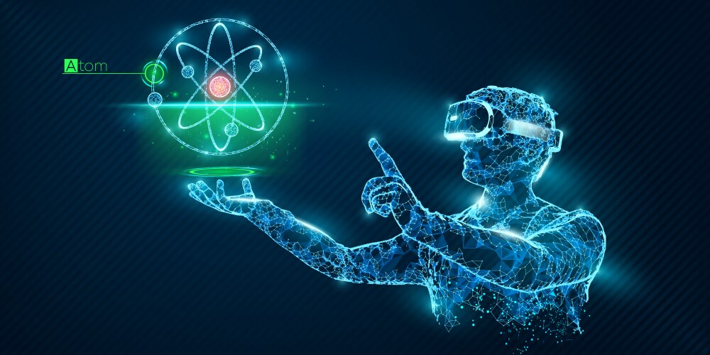 VR Headset with Atomic Hologram Vector Image