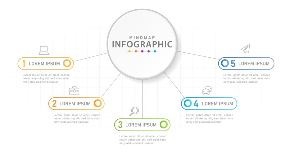 infographic 5 steps mindmap diagram with circles vector image