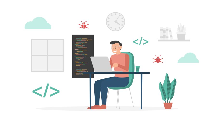 Programmer Coding on Laptop vector image