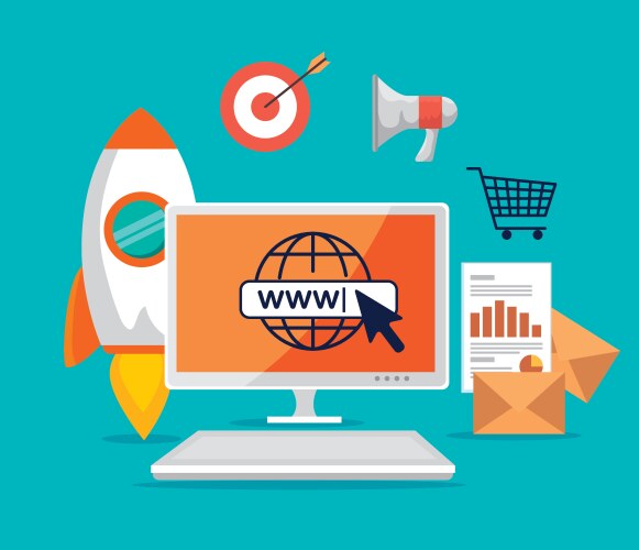 Computer with arrow cursor and search bar vector image