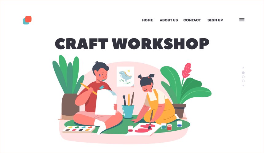 Craft workshop landing page template kids Vector Image