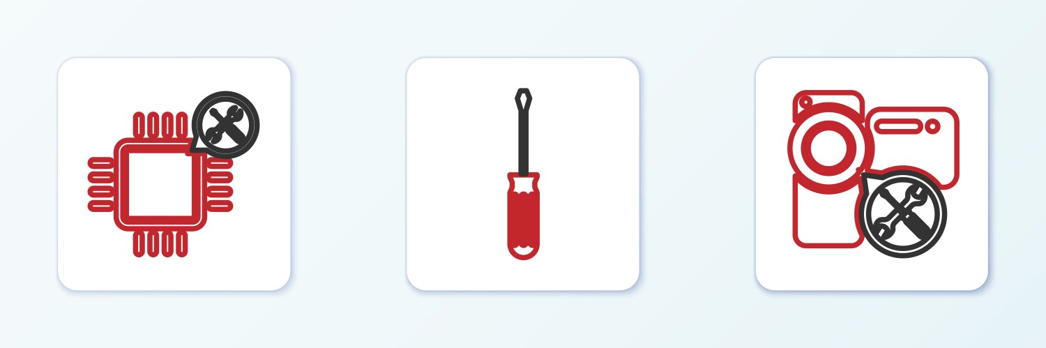 Set line video camera service processor vector image