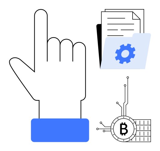 Hand cursor with blockchain bitcoin symbol vector image
