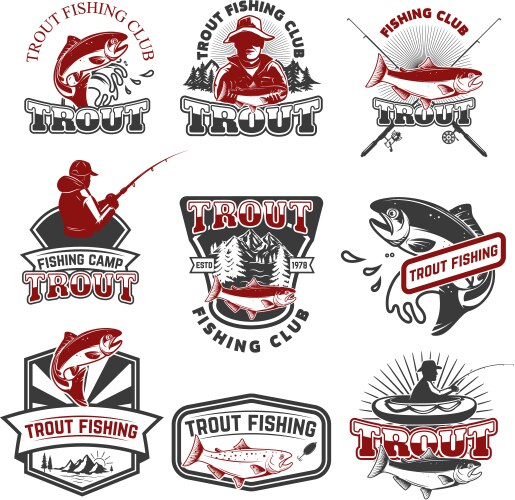 Trout Fishing Emblems & Icons Vector Image