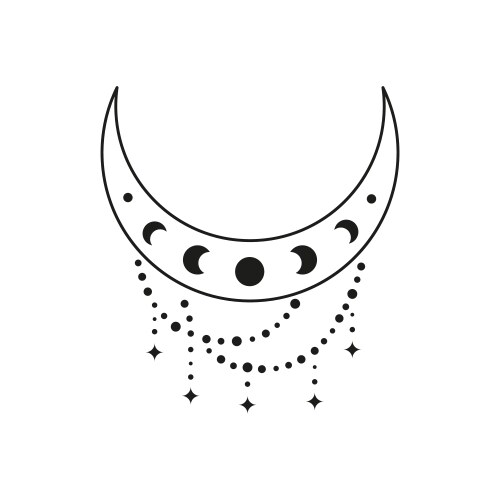Boho Crescent Moon Phases Beads Stars Vector Image
