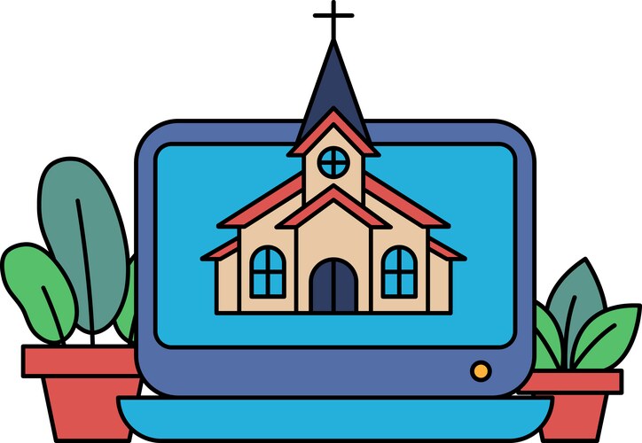 Laptop with Church Drawing Vector Image